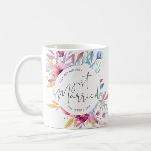 エレガントたった今結婚しました結婚 |マグ コーヒーマグカップ (左)