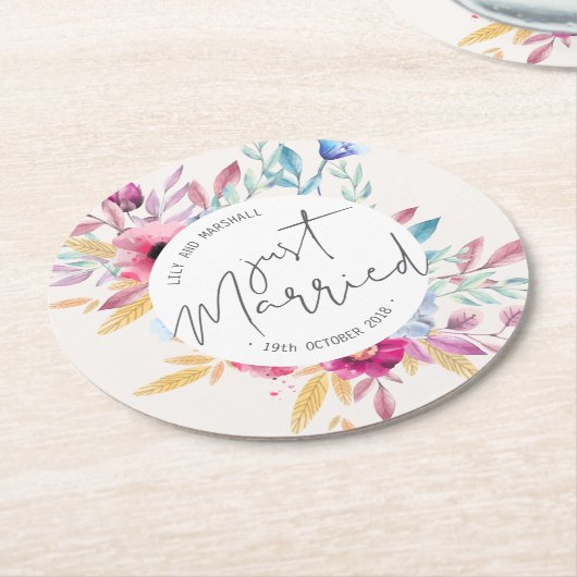 エレガントたった今結婚しました結婚 |紙コースター ラウンドペーパーコースター (アングル)