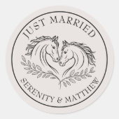 エレガントたった今結婚しました馬素朴国ウェディング ラウンドシール (正面)