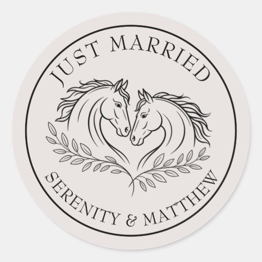 エレガントたった今結婚しました馬素朴国ウェディング ラウンドシール (正面)