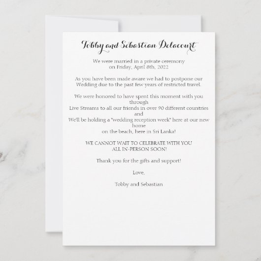 エレガントたった今結婚しました 招待状 (裏面)