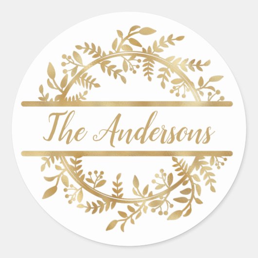 エレガントつる植物リーフリースファミリ名封筒用シール ラウンドシール (正面)