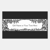 エレガントつる植物縁ど抱き枕またはすべての行事ブラック 長方形シール (正面)