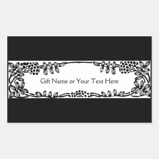 エレガントつる植物縁ど抱き枕またはすべての行事ブラック 長方形シール (正面)