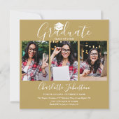 エレガントでおしゃれなゴールドスクリプト 4枚の写真を使った卒業パーティー 招待状 (正面)