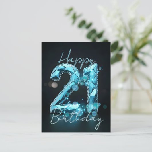 エレガントでおしゃれなサファイアブルーとブラックの21歳の誕生日 ポストカード (スタンド正面)