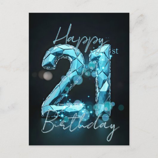 エレガントでおしゃれなサファイアブルーとブラックの21歳の誕生日 ポストカード (正面)