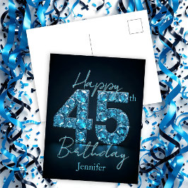 エレガントでおしゃれなサファイアブルーとブラックの45歳の誕生日 ポストカード