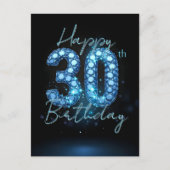 エレガントでおしゃれなサファイアブルーとブラックの 30歳の誕生日 ポストカード (正面)