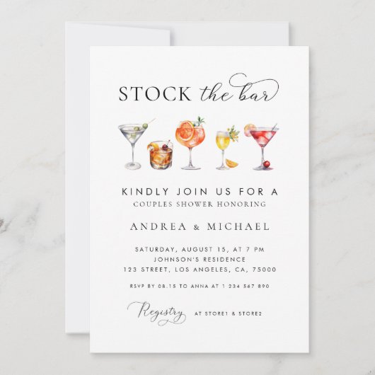 エレガントでおしゃれなスクリプトでバーを満喫 カップルシャワーの招待状 招待状 (正面)