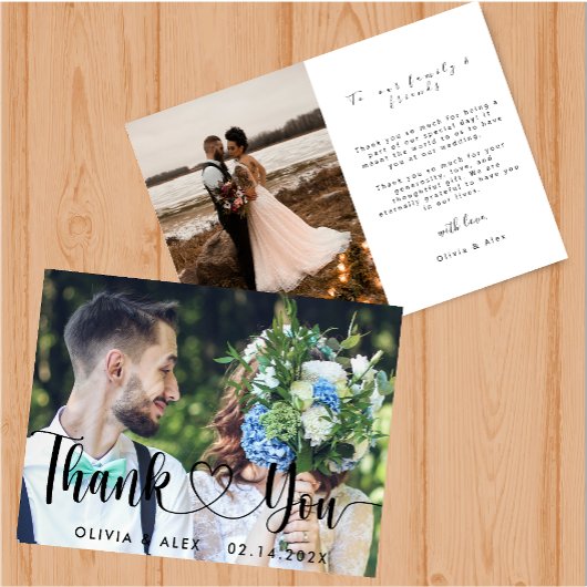 エレガントでおしゃれなスクリプトラブハートの感謝カード 招待状