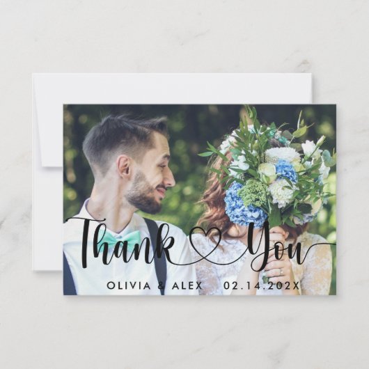 エレガントでおしゃれなスクリプトラブハートの感謝カード 招待状 (正面)