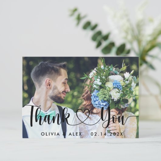 エレガントでおしゃれなスクリプトラブハートの感謝カード 招待状 (スタンド正面)