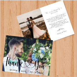 エレガントでおしゃれなスクリプト ラブ ハート  サンクスカード 招待状