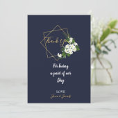 エレガントでおしゃれなネイビーの幾何学模様の感謝 招待状 (スタンド正面)