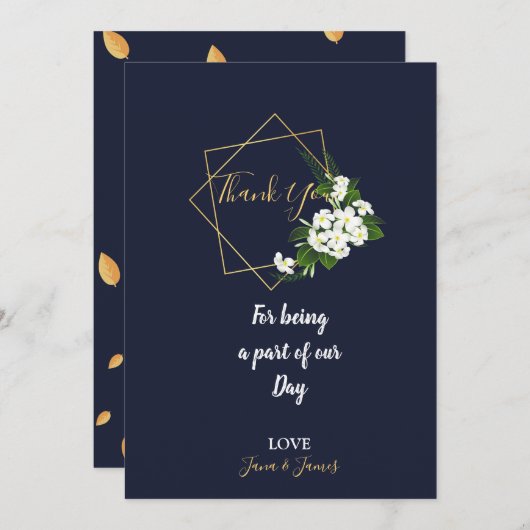 エレガントでおしゃれなネイビーの幾何学模様の感謝 招待状 (正面/裏面)