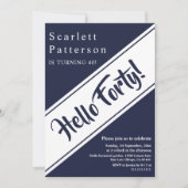 エレガントでおしゃれなネイビーブルーとホワイトのモダンな40歳の誕生日 招待状 (正面)