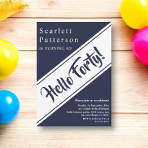 エレガントでおしゃれなネイビーブルーとホワイトのモダンな40歳の誕生日