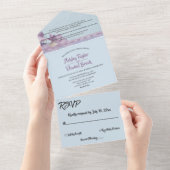 エレガントでおしゃれなパープルの豪華なグリッター フォーマル ウェディング オールインワン招待状 (貼ってはがせる)