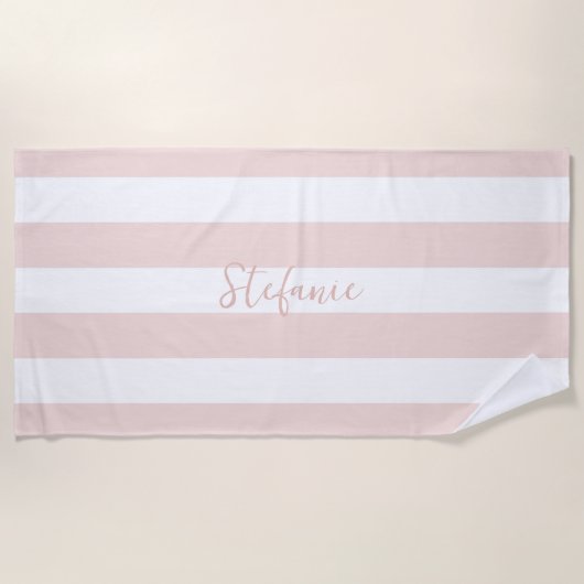 エレガントでおしゃれなピンクのストライプ柄の結婚前お祝いギフト ビーチタオル (正面)
