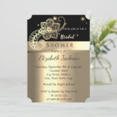 エレガントでおしゃれなブラックとゴールドのペイズリー柄の結婚前お披露目パーティー 招待状 (スタンド正面)