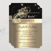 エレガントでおしゃれなブラックとゴールドのペイズリー柄の結婚前お披露目パーティー 招待状 (正面/裏面)