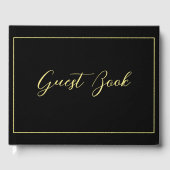 エレガントでおしゃれなブラック＆イエローのタイポグラフィー結婚式 ゲストブック (正面)