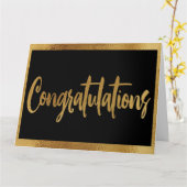 エレガントでおしゃれなブラック & フェイクゴールド おめでとうございます カード (黄色い花)
