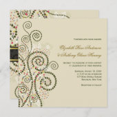 エレガントでおしゃれなボヘミアングリーンのスパイラル結婚式招待状 招待状 (正面/裏面)