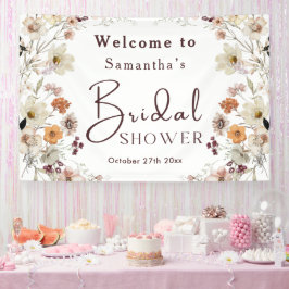 エレガントでおしゃれなボヘミアンハウススタイルのワイルドフラワーブライダルシャワー 横断幕