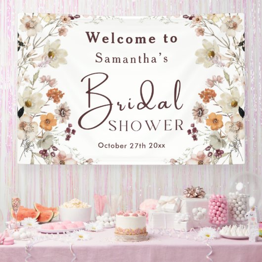 エレガントでおしゃれなボヘミアンワイルドフラワーのブライダルシャワー 横断幕 (パーティー)