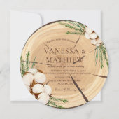 エレガントでおしゃれなラスティックウェディング ウッドカットユニーク 招待状 (正面)