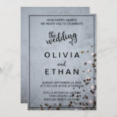 エレガントでおしゃれなラスティックグレイの星の光 ウェディングインビテーション 招待状 (正面/裏面)