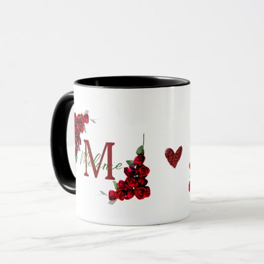 エレガントでおしゃれなロマンチックな赤いバラの花模様 マグカップ (正面左)