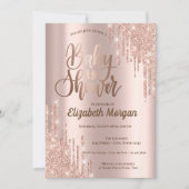 エレガントでおしゃれなローズゴールドグリッターのベビーシャワー 招待状 (正面)