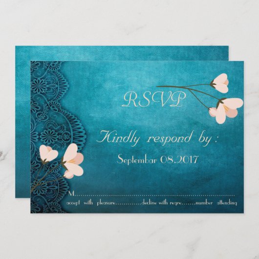 エレガントでおしゃれなヴィンテージ装飾  花柄の返信カード 招待状 (正面/裏面)