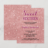 エレガントでおしゃれな偽のグリッター ローズゴールド 誕生日 招待状 (正面/裏面)