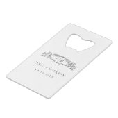 エレガントでおしゃれな植物紋章モノグラムの結婚式 クレジットカード栓抜き (正面アングル)