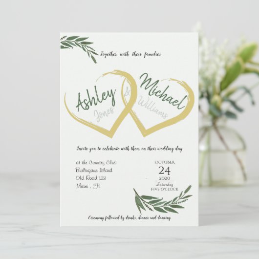 エレガントでおしゃれな水彩グリーンのウェディング招待状 招待状 (スタンド正面)