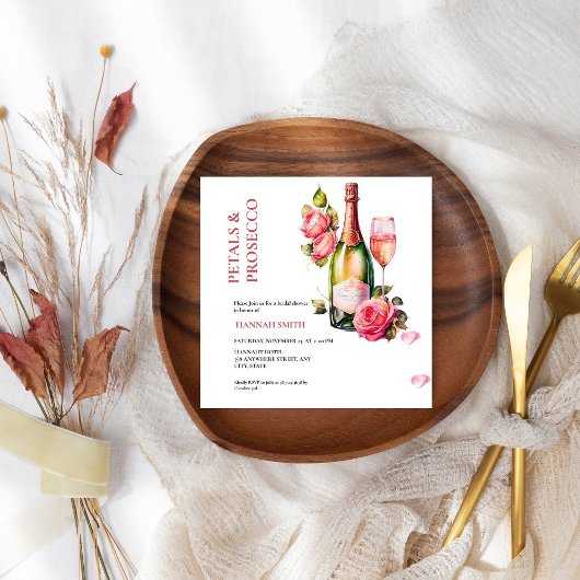 エレガントでおしゃれな花とプロセッコのブライダルシャワー 招待状