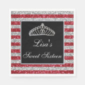 エレガントでおしゃれな赤と銀のグリッターのティアラ　スイート16 スタンダードランチョンナプキン (正面)