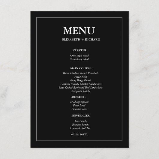 エレガントでおしゃれな カップルシャワー ブライダルシャワー メニュー (正面)