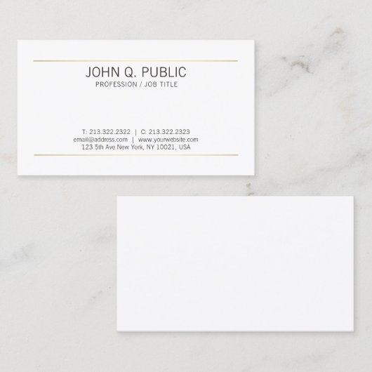 エレガントでお洒落で明白な金ゴールドのストライプでモダンな白 名刺 (正面/裏面)