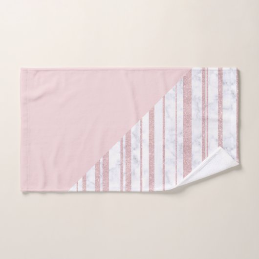 エレガントでかわいいばら色の金ゴールドのグリッターのストライブ柄の白の大理石 バスタオルセット (ハンドタオル)