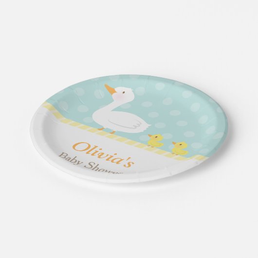 エレガントでかわいいアヒルの双生児のベビーシャワーのパーティーの供給 ペーパープレート (アングル)