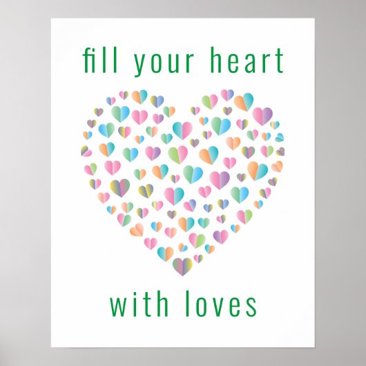 エレガントでかわいいカラフルなハートのパターンデザイン ポスター (正面)
