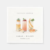 エレガントでかわいいフルーツカクテルオレンジ カップルシャワー スタンダードカクテルナプキン (正面)