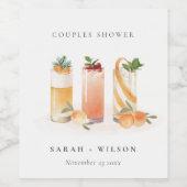 エレガントでかわいいフルーツカクテルオレンジ カップルシャワー ワインラベル (シングルラベル)