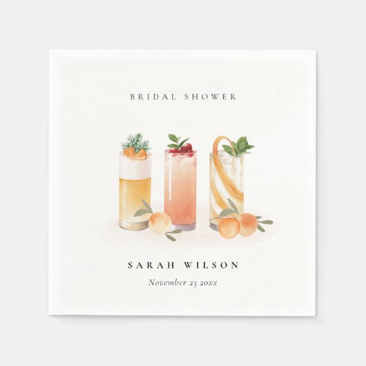 エレガントでかわいいフルーツカクテルオレンジ ブライダルシャワー スタンダードカクテルナプキン (正面)