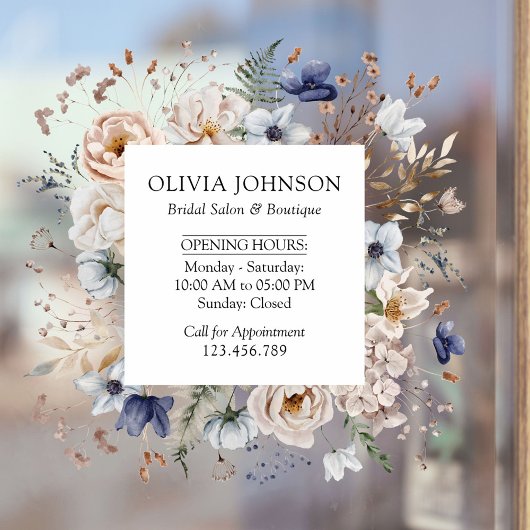 エレガントでかわいいベージュブルーの花のフラワービジネス ウィンドウサイン